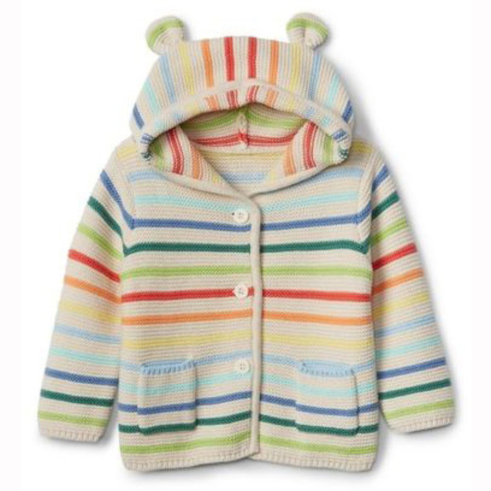 Baby Gap NWT Crazy Stripe Bear Hoodie Cardigan Sweater 3-6 Months